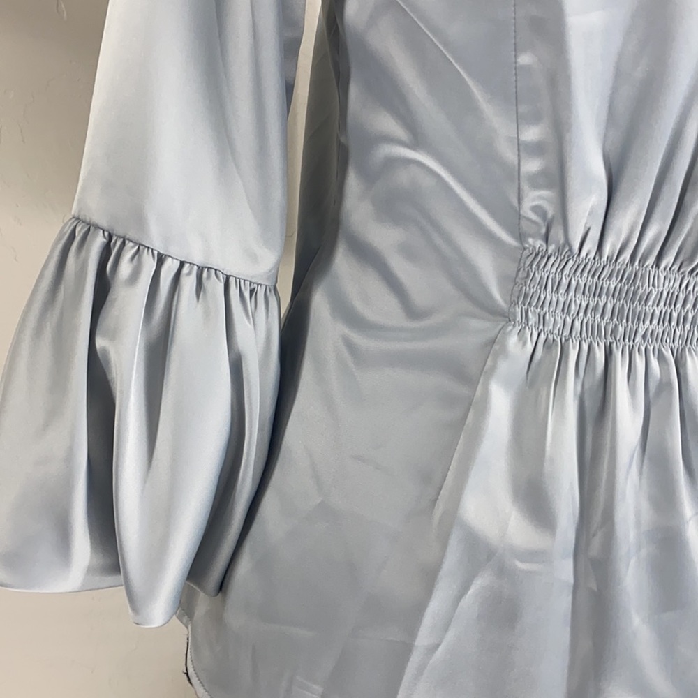 BCBG Pearl Gray Puffy Sleeve Blouse - Picture 9 of 13